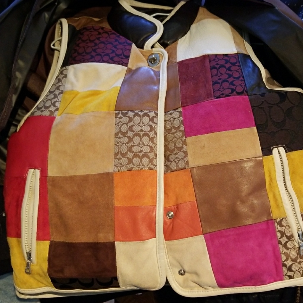 Patchwork Leather Coach Down Vest